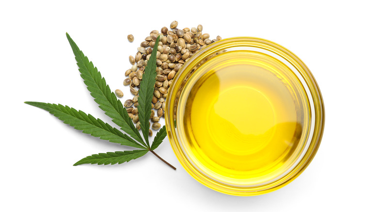 Cannabis leaf, seeds, and oil