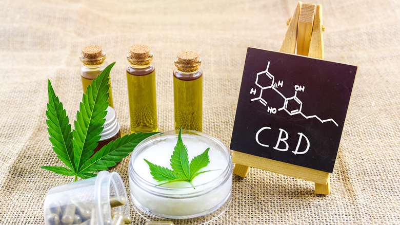 CBD oil with cannabis leaves