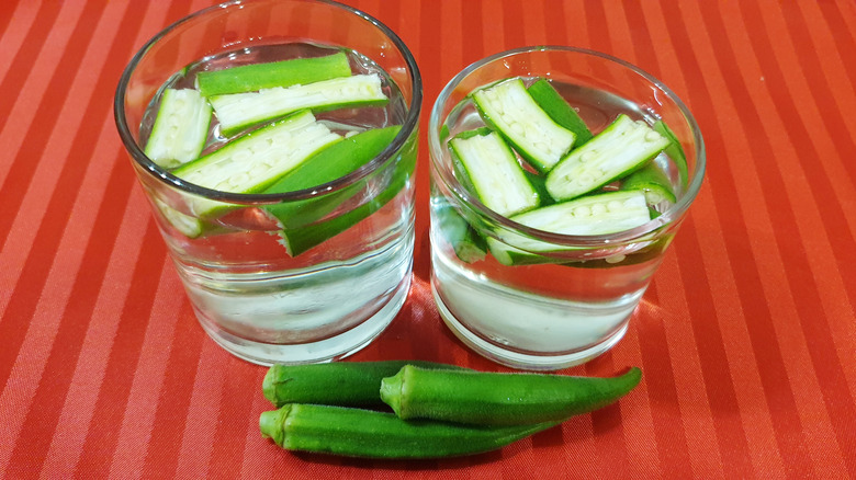 okra soaking in water