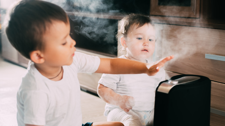 Two children playing with humidifier