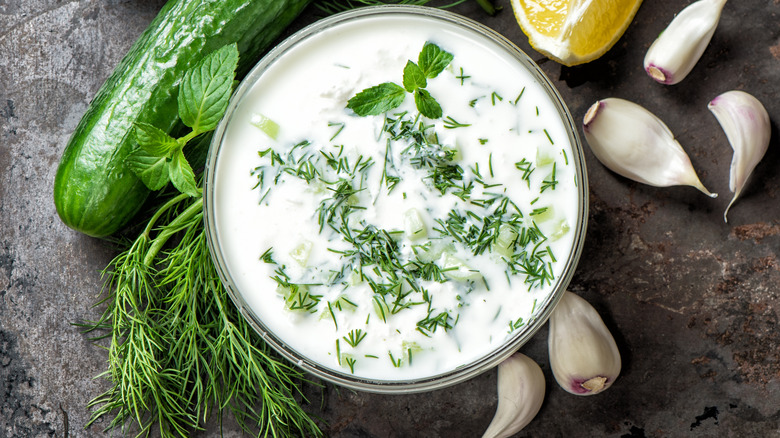 tzaziki dip with garlic, lemon, cucumber and dill