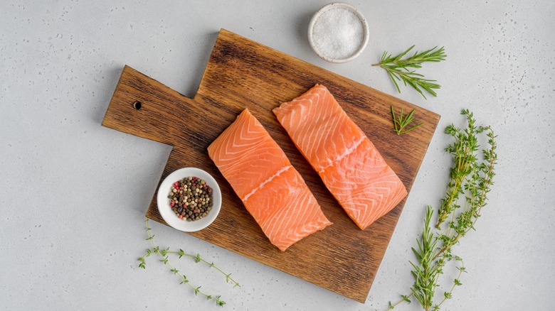 salmon on a cutting board