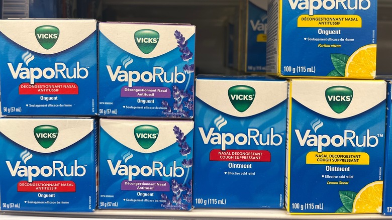 Store shelf with packages of Vicks VapoRub