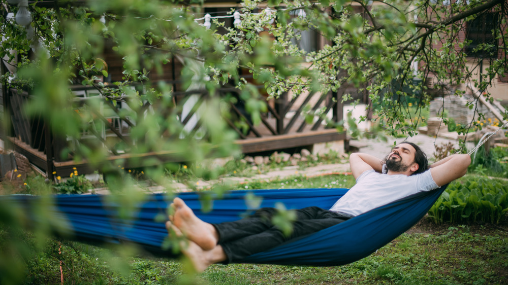 man resting in hammock