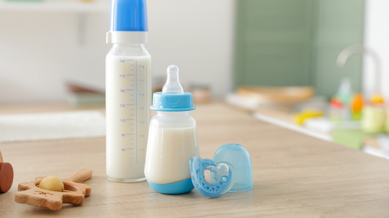 Baby bottles and toys