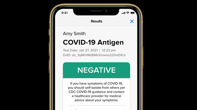 Negative COVID test result on phone