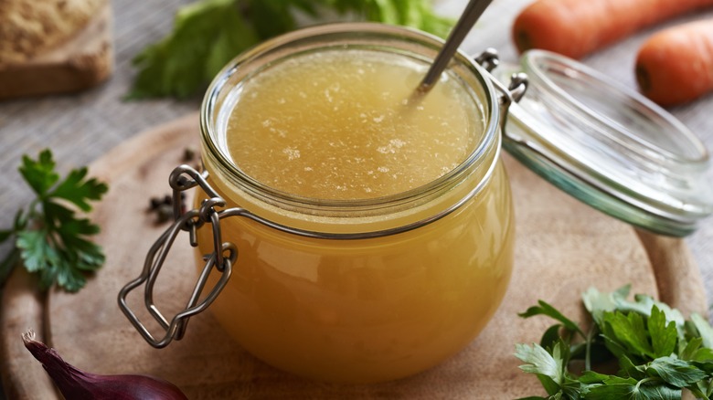 chicken bone broth in a jar