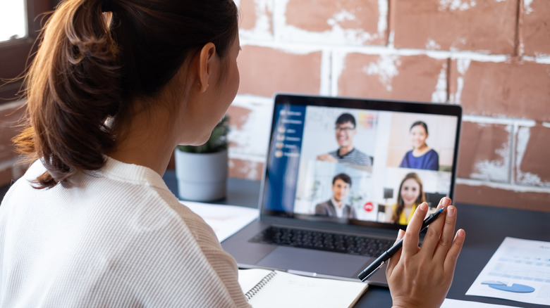 woman on virtual work meeting