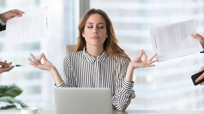 woman ignoring work stress