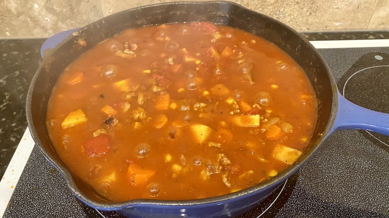 pot of paleo chili cooking