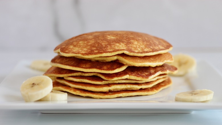 Banana pancakes stack on a plate