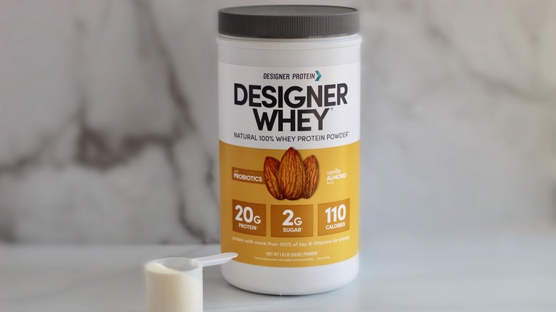 Vanilla almond protein powder container