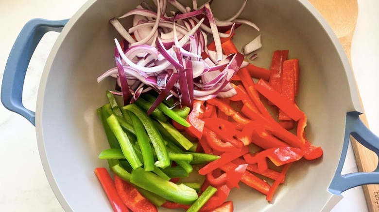 saute peppers and onions