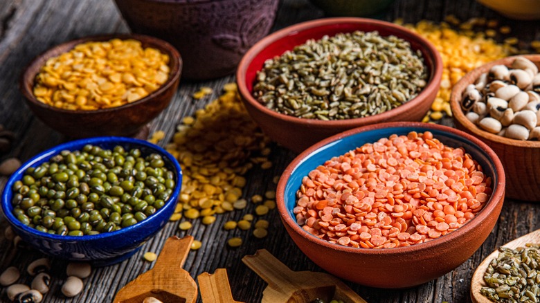 Variety of lentils and legumes