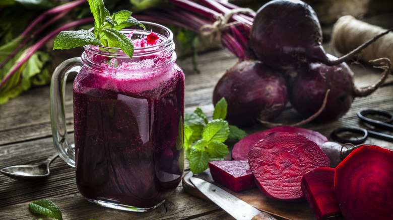 beetroot juice and sliced beets