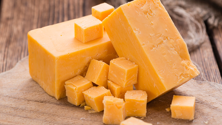 Block of cheddar cheese