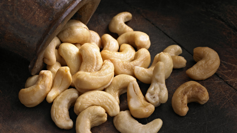 Cashew nuts poured out of jar