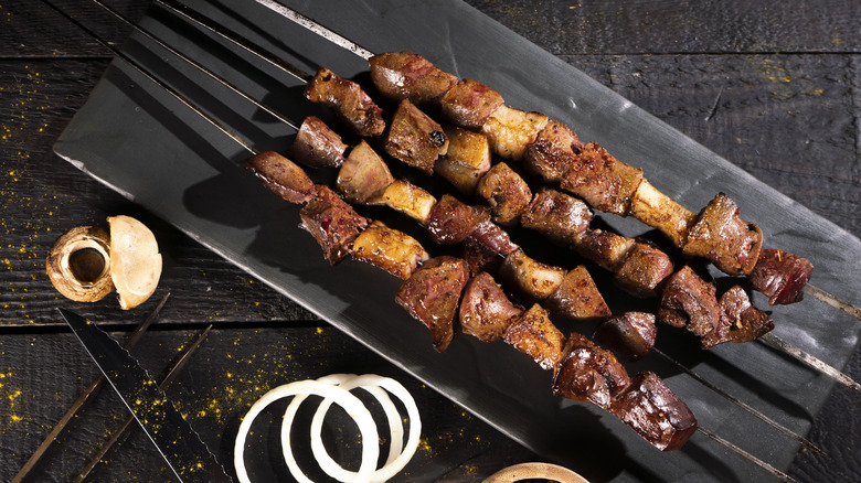 liver and red meat on skewers