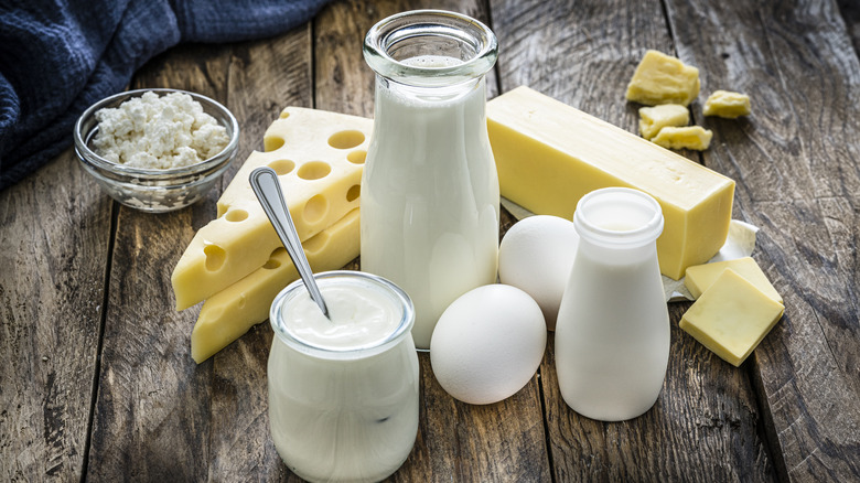 calcium-rich foods on a wood table