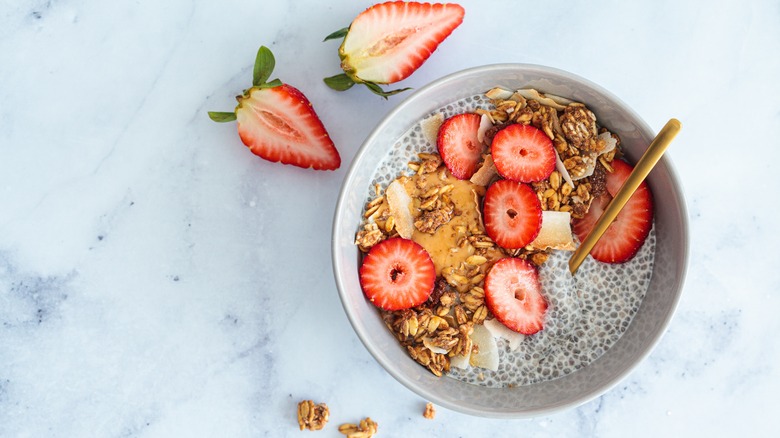 chia pudding with strawberries and peanut butter