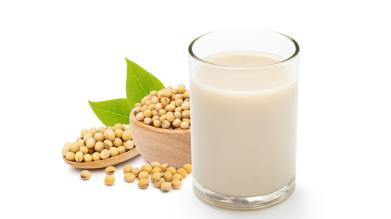 soy milk on white background