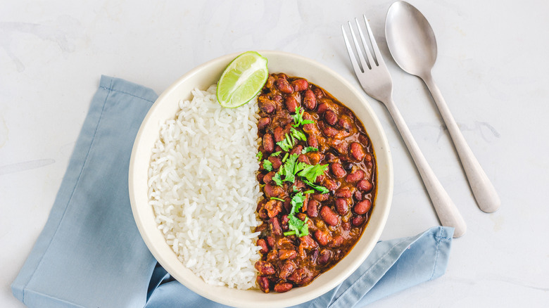 Beans and rice on plate