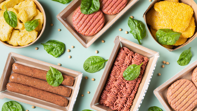 Plant-based meats laid out