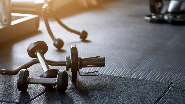 free weights on gym floor