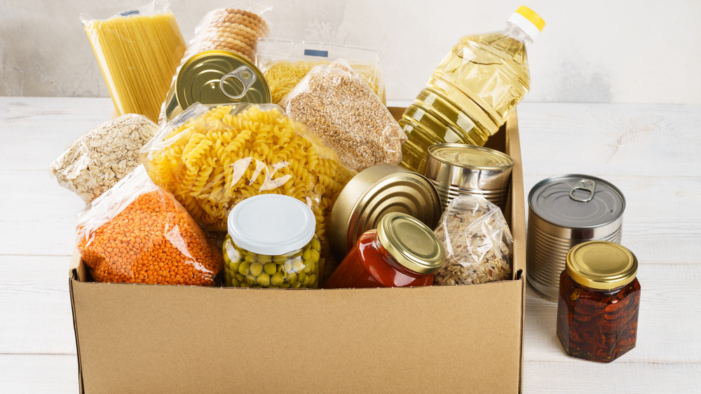 dry and canned goods in cardboard box