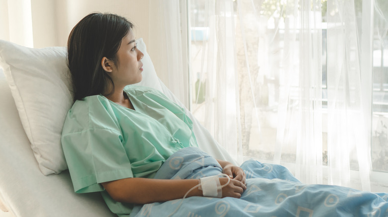 Sick woman in hospital