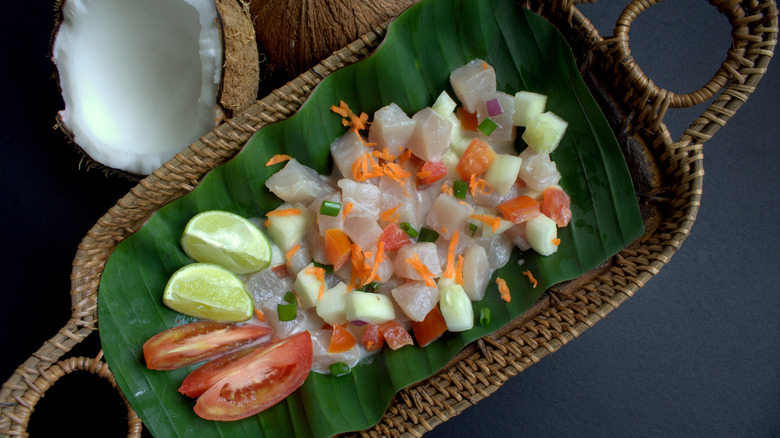 Polynesian salad coconut raw fish tomato lime cucumber