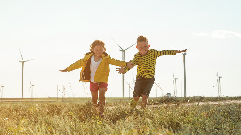 Children playing in field