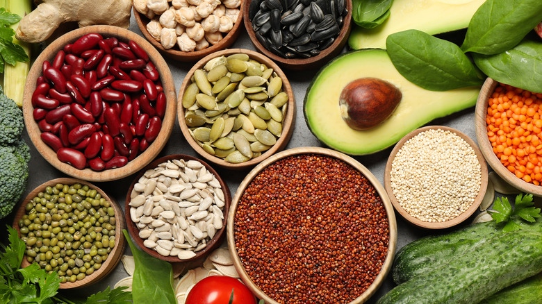 Seeds, nuts, legumes, and veggies contain potassium