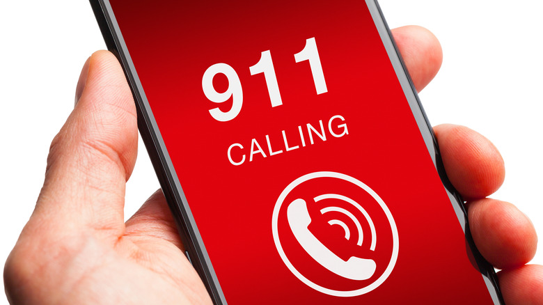 Close up of a phone calling 911