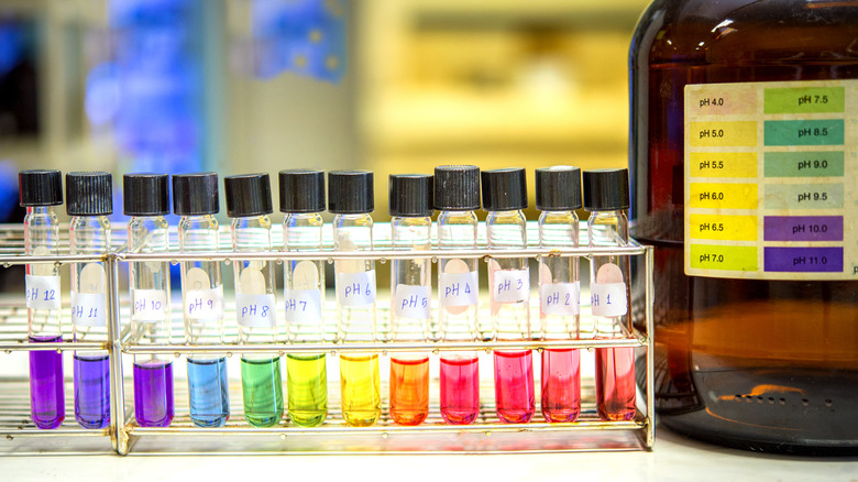 colorful pH solution samples