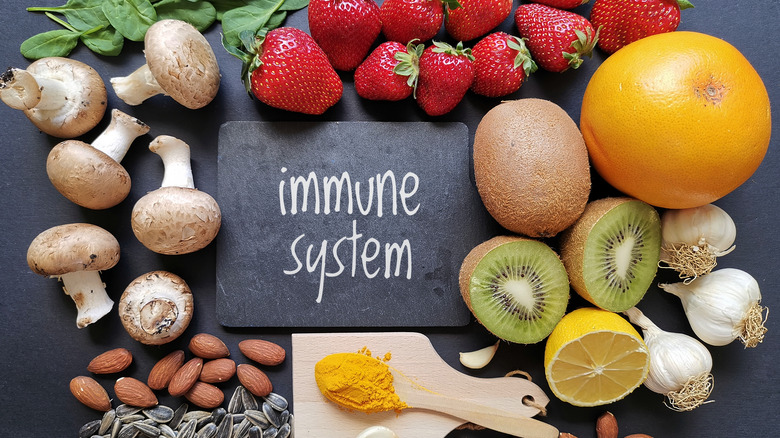 Immune system sign next to vegetables