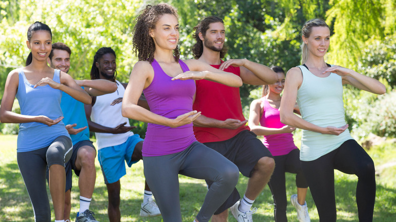 group doing tai chi outside in park