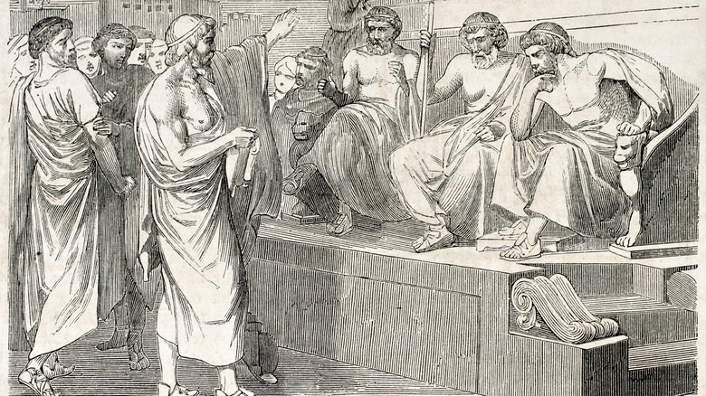 Drawing of ancient Greek philosophers. 