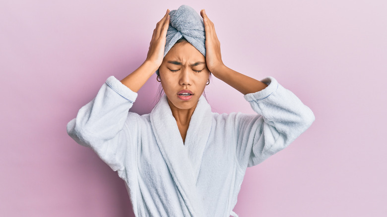 woman in bathrobe