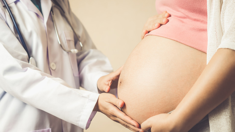 Doctor touching pregnant woman