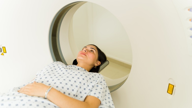 woman getting ready for a CAT scan