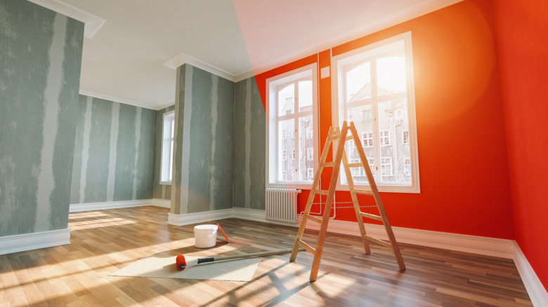 room half painted red