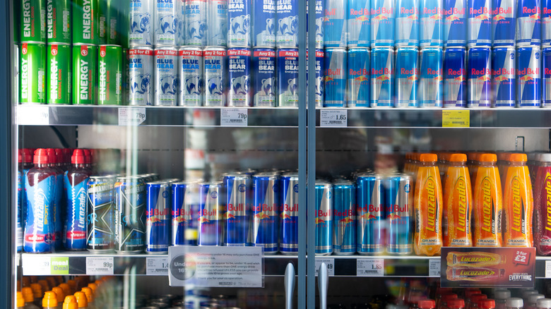 energy drinks in store cooler