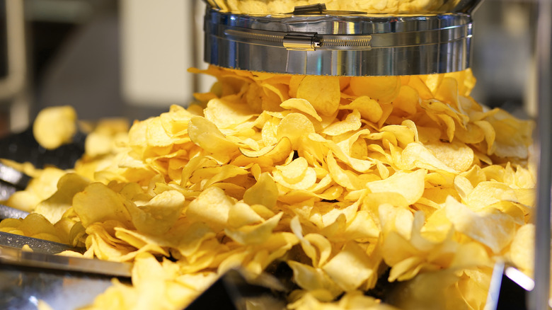 Potato chips being made
