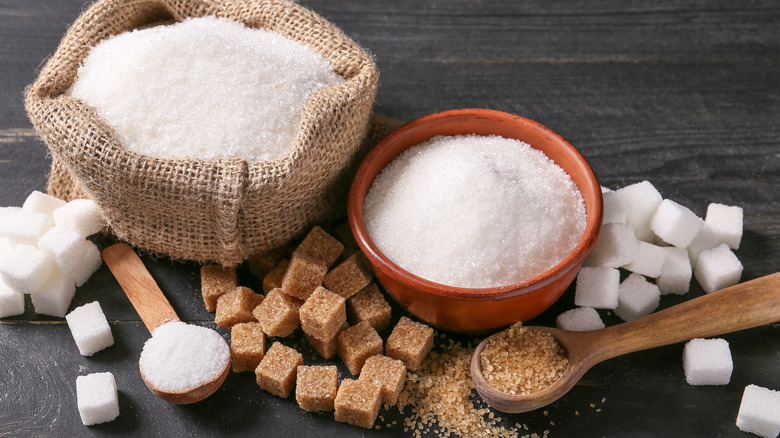 Assortment of sugar on table