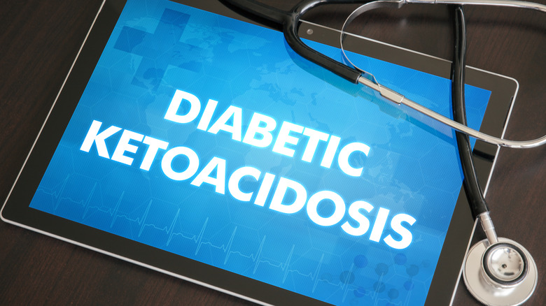 Tablet that reads "diabetic ketoacidosis" by stethoscope