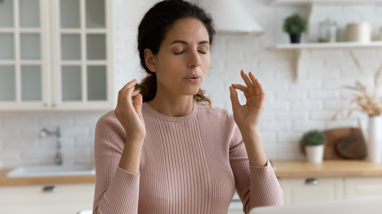 Woman concentrating on breathing