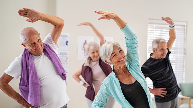 A group of people stretching