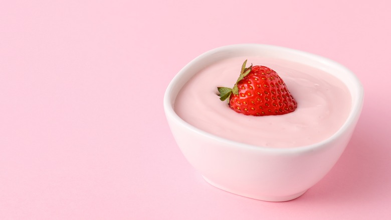 Strawberry yogurt with a strawberry