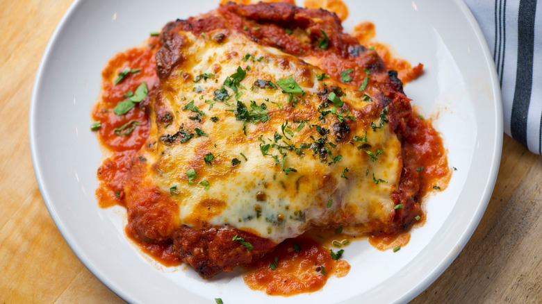 close up of chicken parmesan